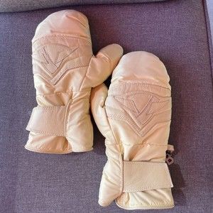 VINTAGE RETRO 1970’s 80’s SKI Snowmobile MITTENS Yellow Clean Warm 7.5 Leather